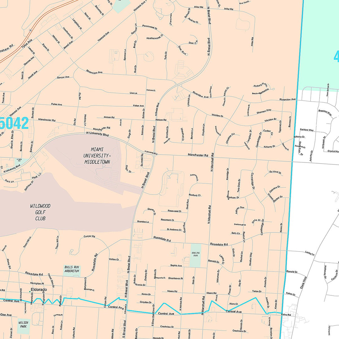 Premium Style Wall Map of Middletown, OH
