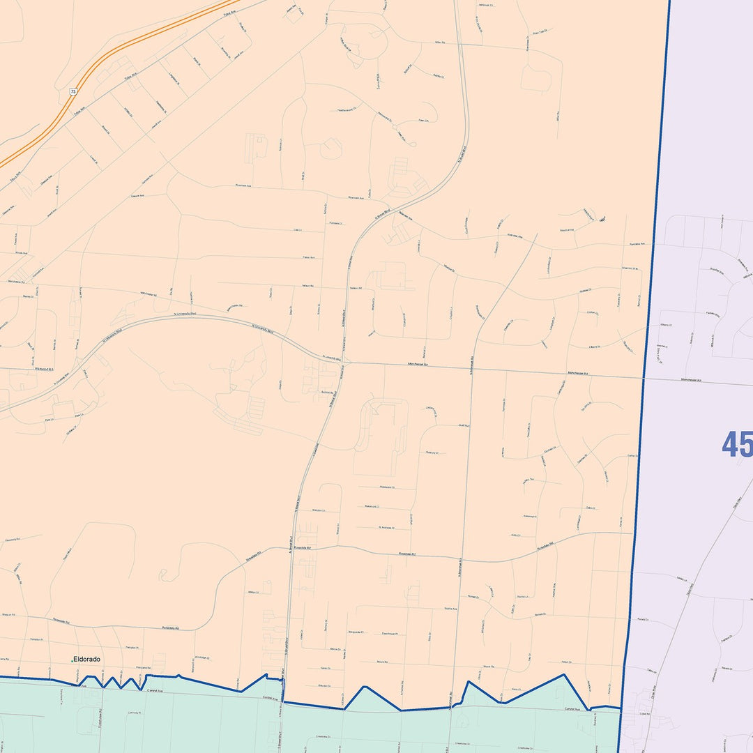 Color Cast Zip Code Style Wall Map of Middletown, OH