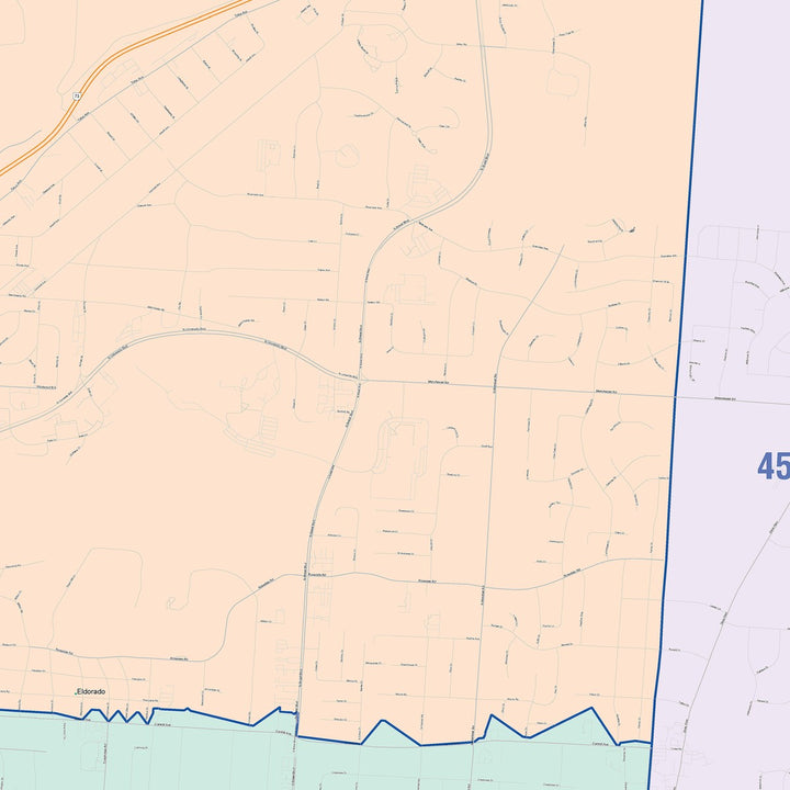 Color Cast Zip Code Style Wall Map of Middletown, OH