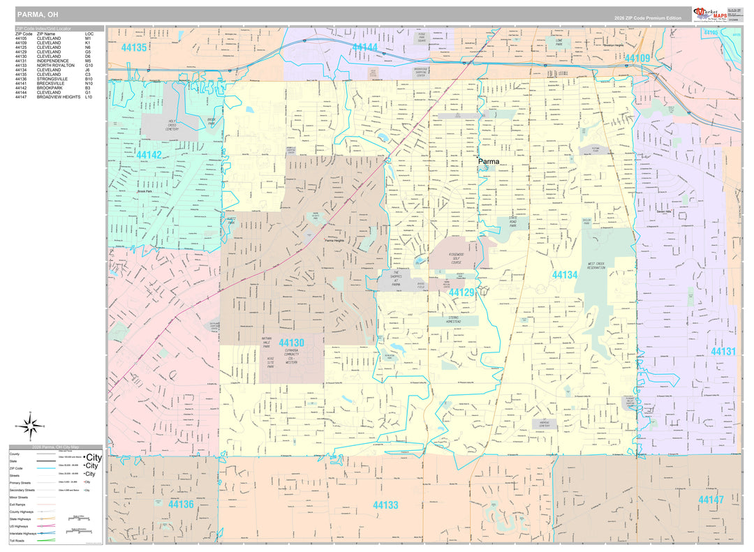 Premium Style Wall Map of Parma, OH