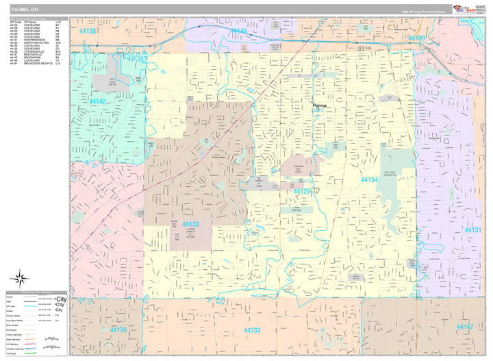 Premium Style Wall Map of Parma, OH