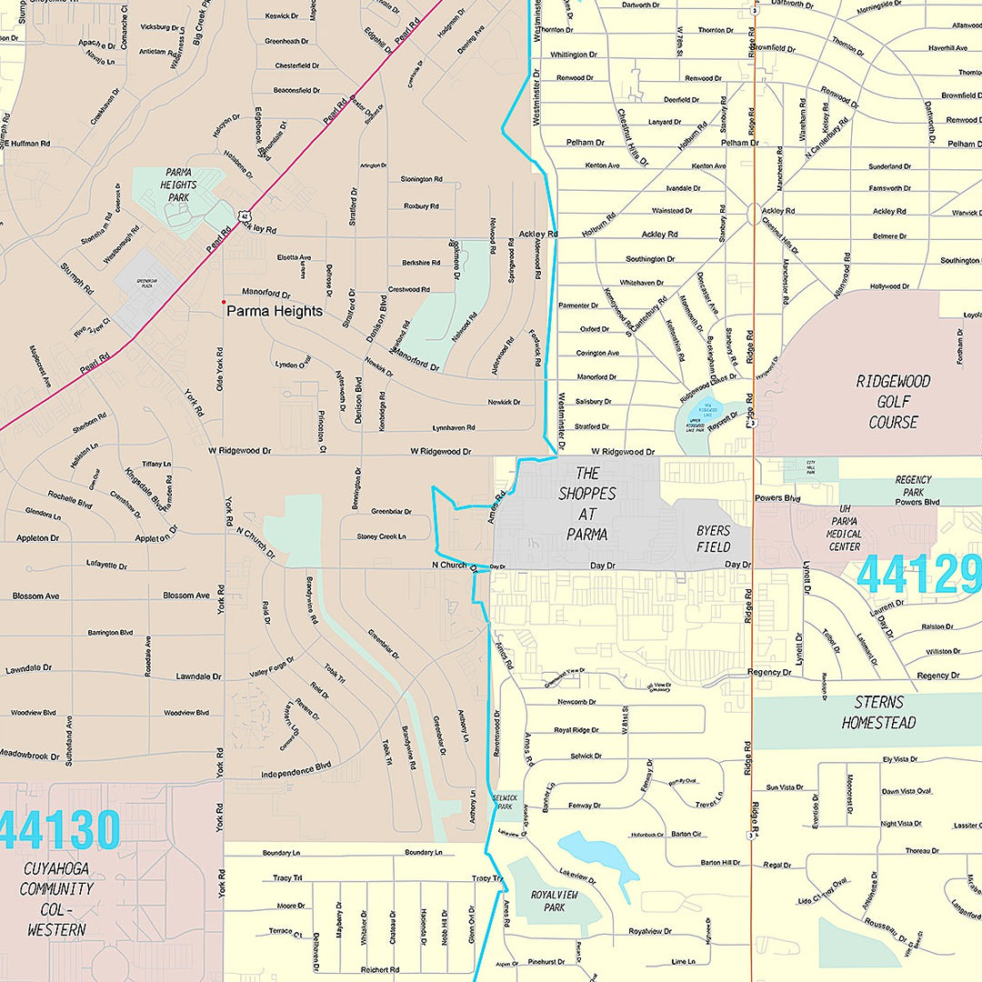 Premium Style Wall Map of Parma, OH