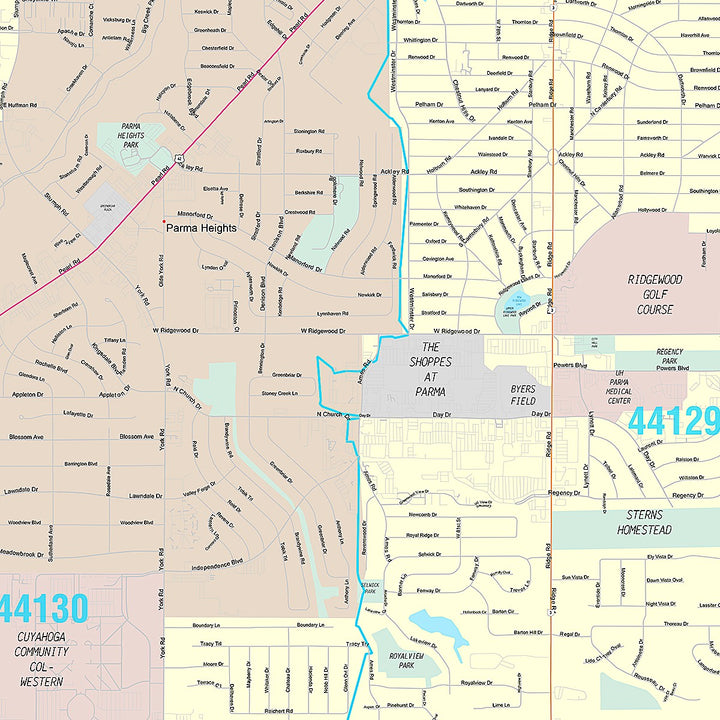 Premium Style Wall Map of Parma, OH