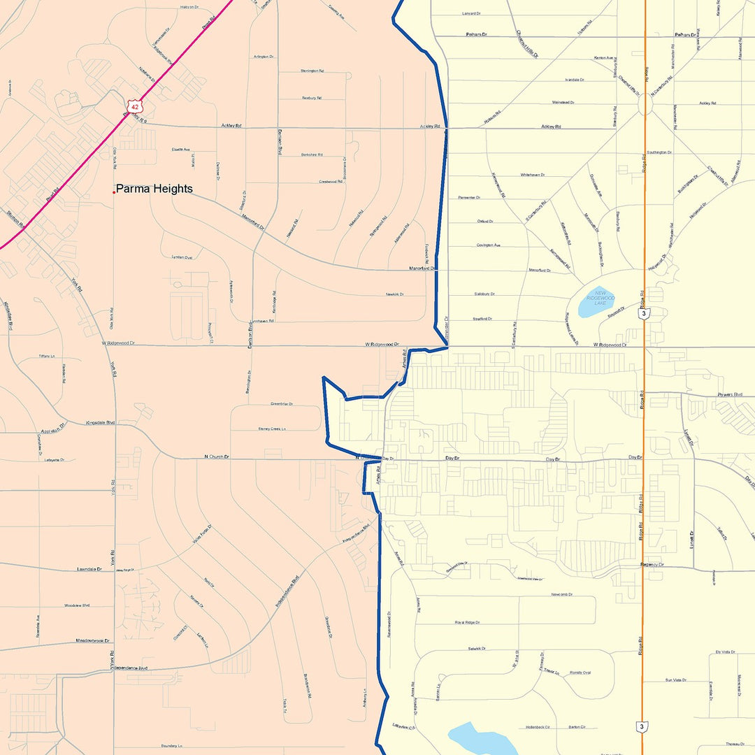 Color Cast Zip Code Style Wall Map of Parma, OH