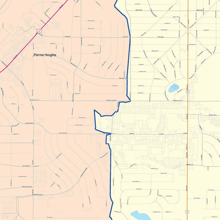 Color Cast Zip Code Style Wall Map of Parma, OH