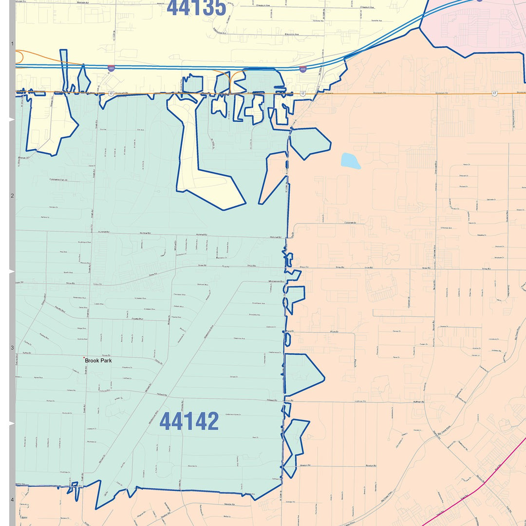 Color Cast Zip Code Style Wall Map of Parma, OH