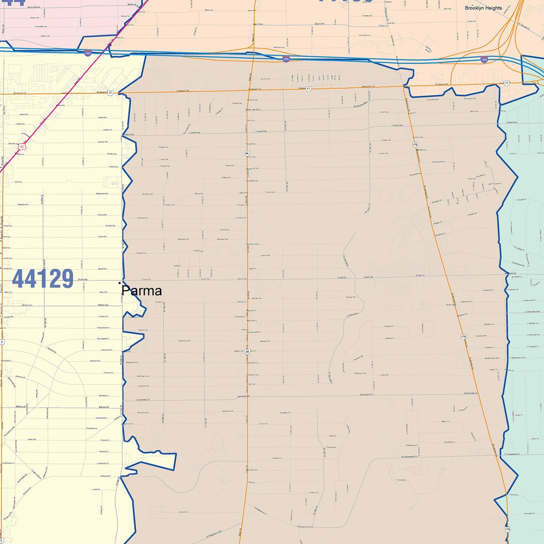 Color Cast Zip Code Style Wall Map of Parma, OH