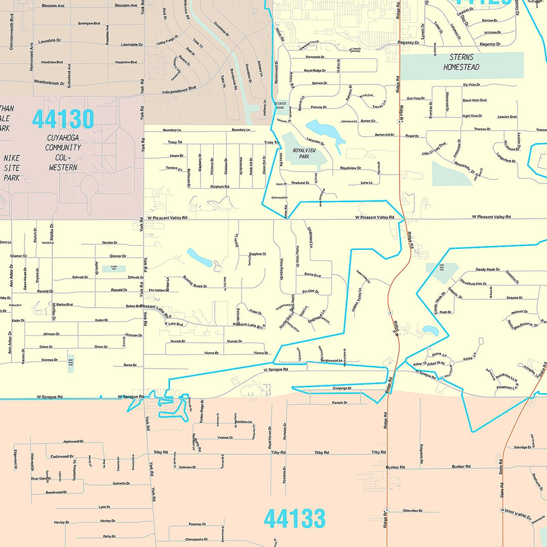 Premium Style Wall Map of Parma, OH