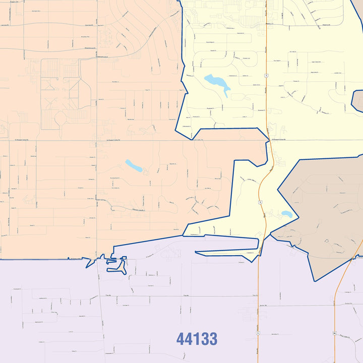Color Cast Zip Code Style Wall Map of Parma, OH