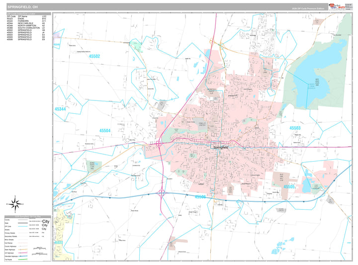 Premium Style Wall Map of Springfield, OH