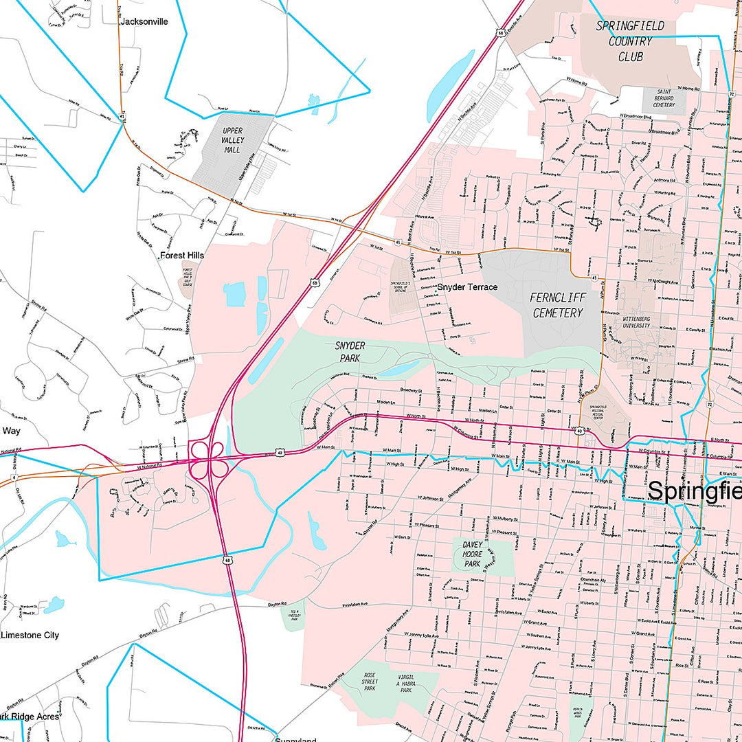 Premium Style Wall Map of Springfield, OH