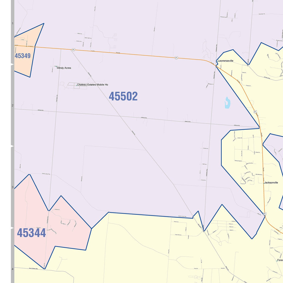 Color Cast Zip Code Style Wall Map of Springfield, OH