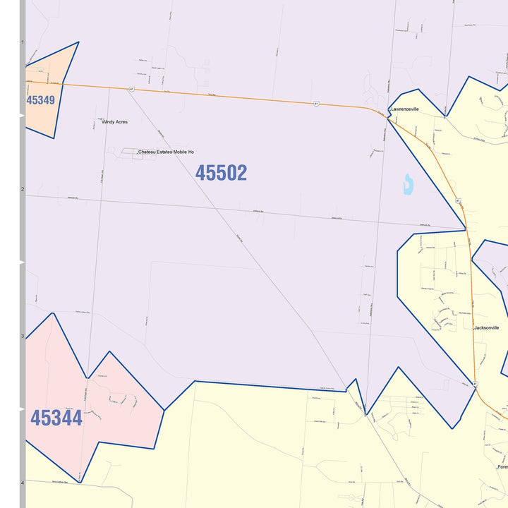 Color Cast Zip Code Style Wall Map of Springfield, OH