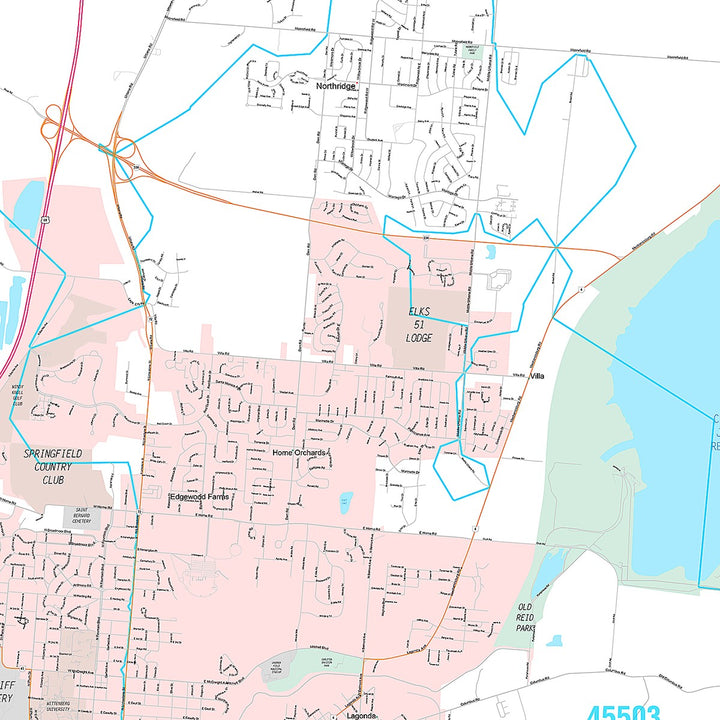 Premium Style Wall Map of Springfield, OH