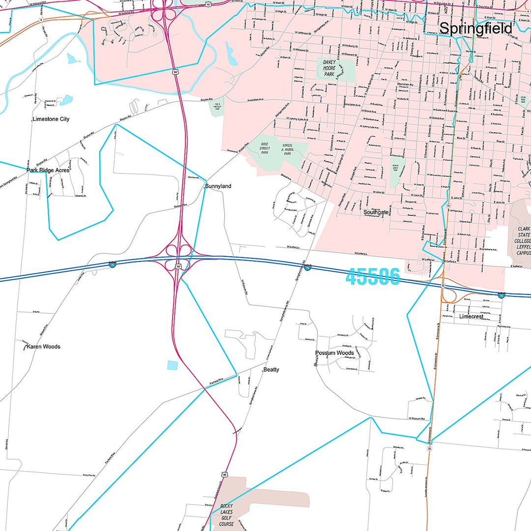 Premium Style Wall Map of Springfield, OH