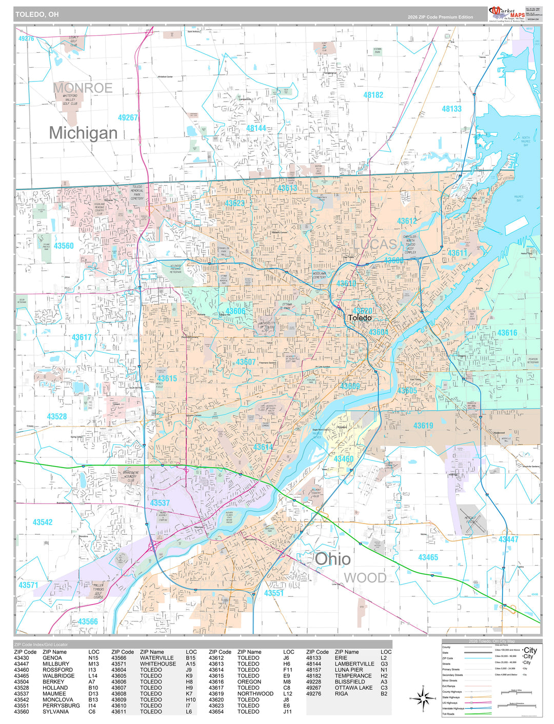 Premium Style Wall Map of Toledo OH
