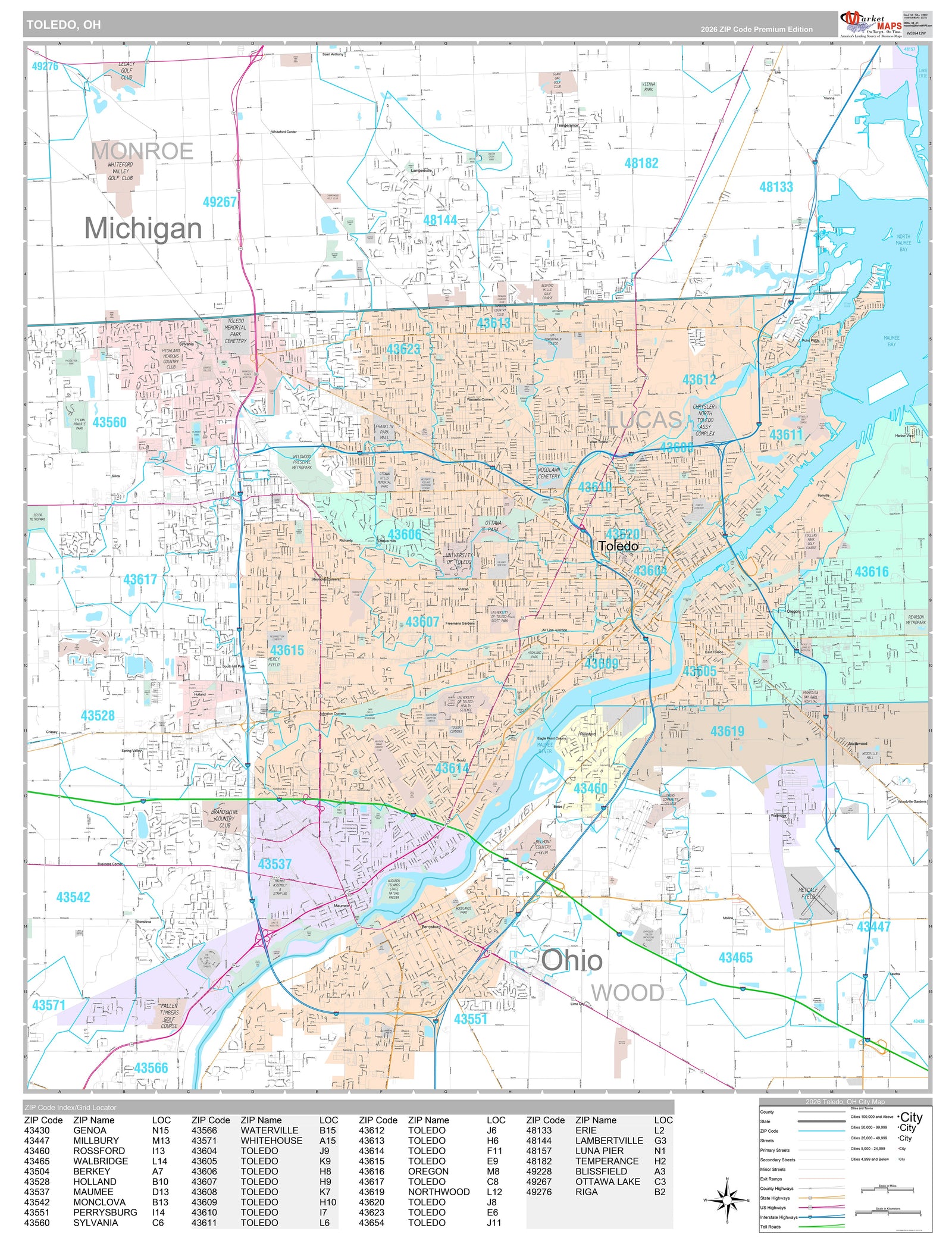 Premium Style Wall Map of Toledo OH
