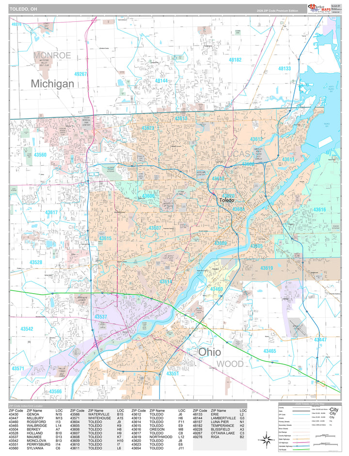 Premium Style Wall Map of Toledo OH