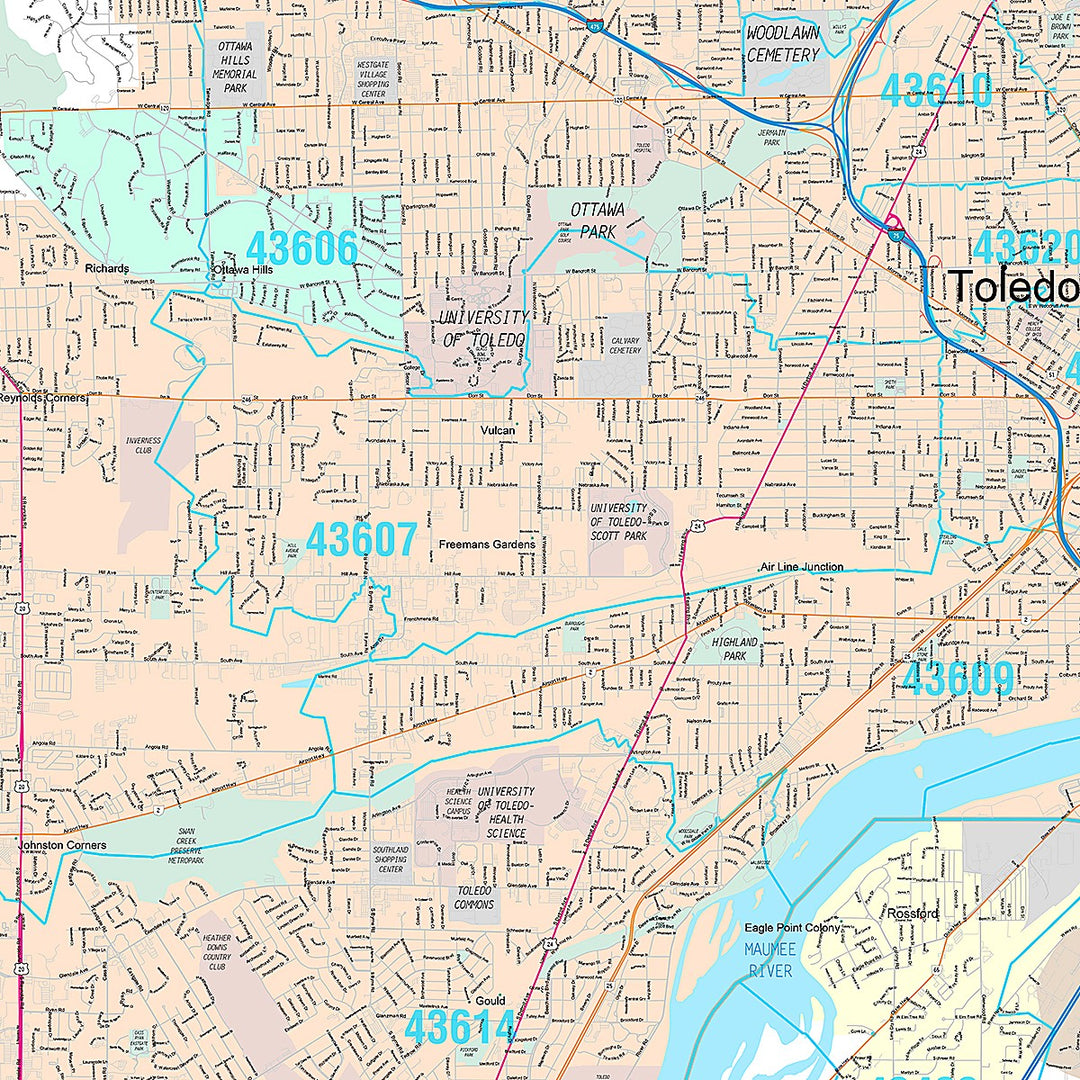 Premium Style Wall Map of Toledo OH