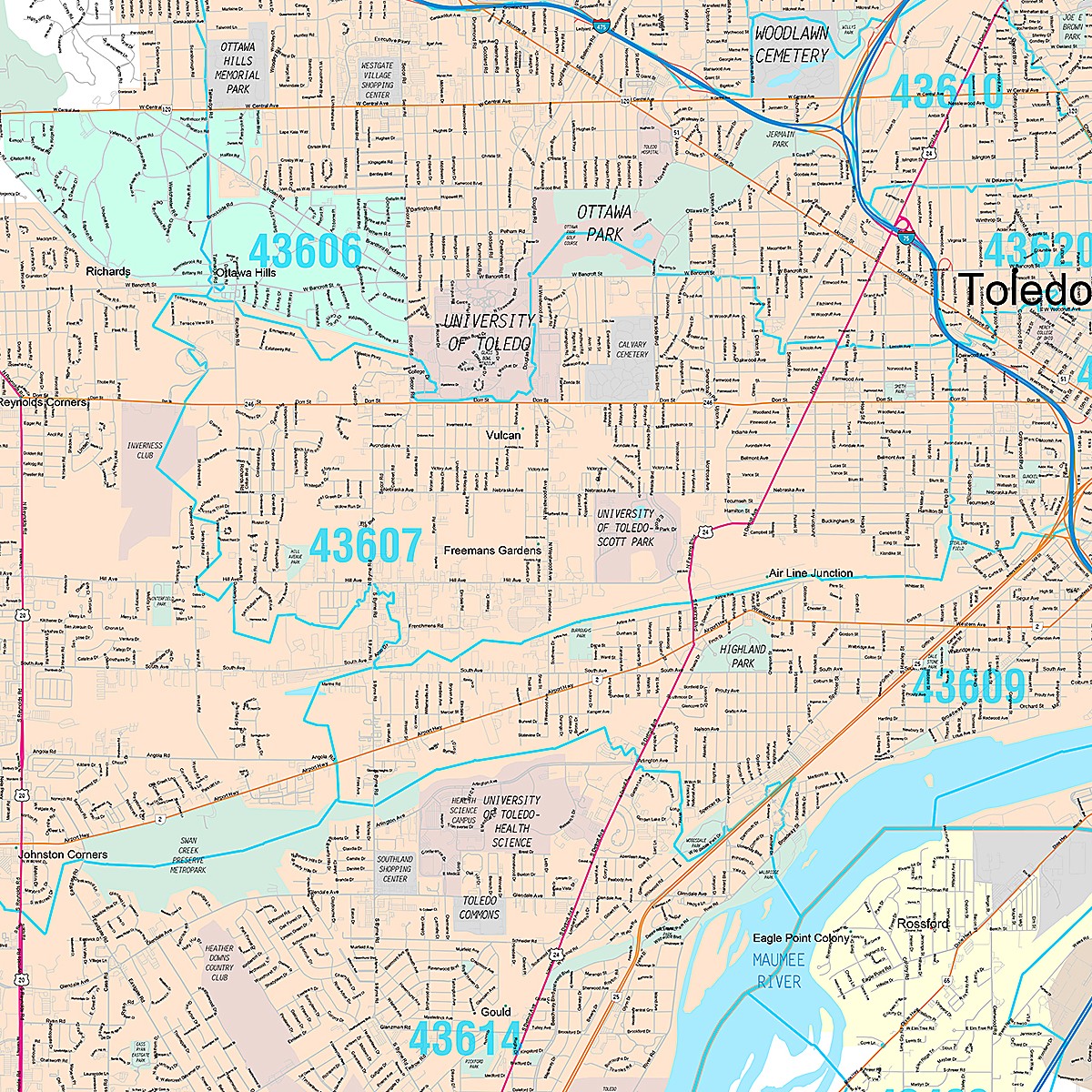 Premium Style Wall Map of Toledo, OH – American Map Store
