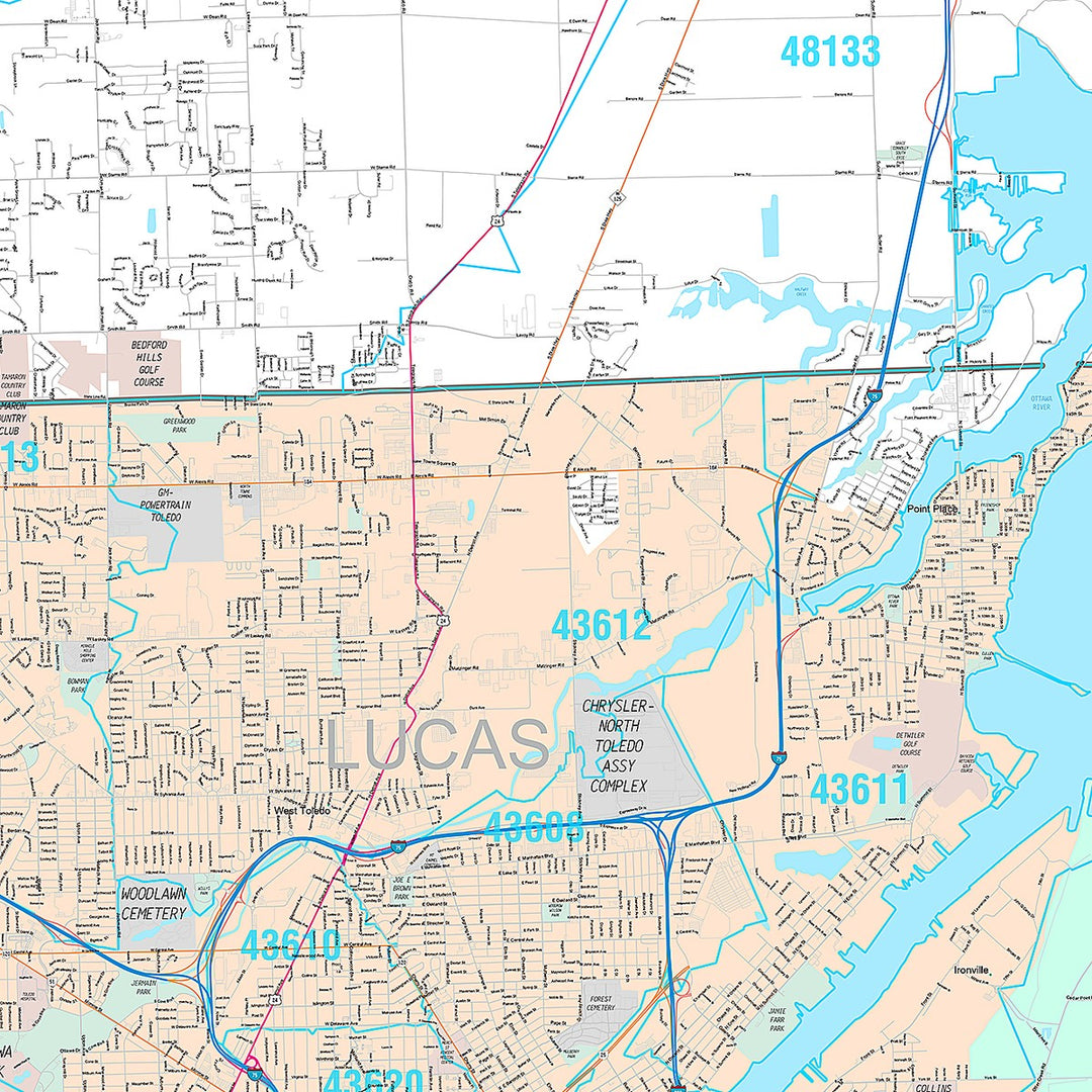 Premium Style Wall Map of Toledo OH