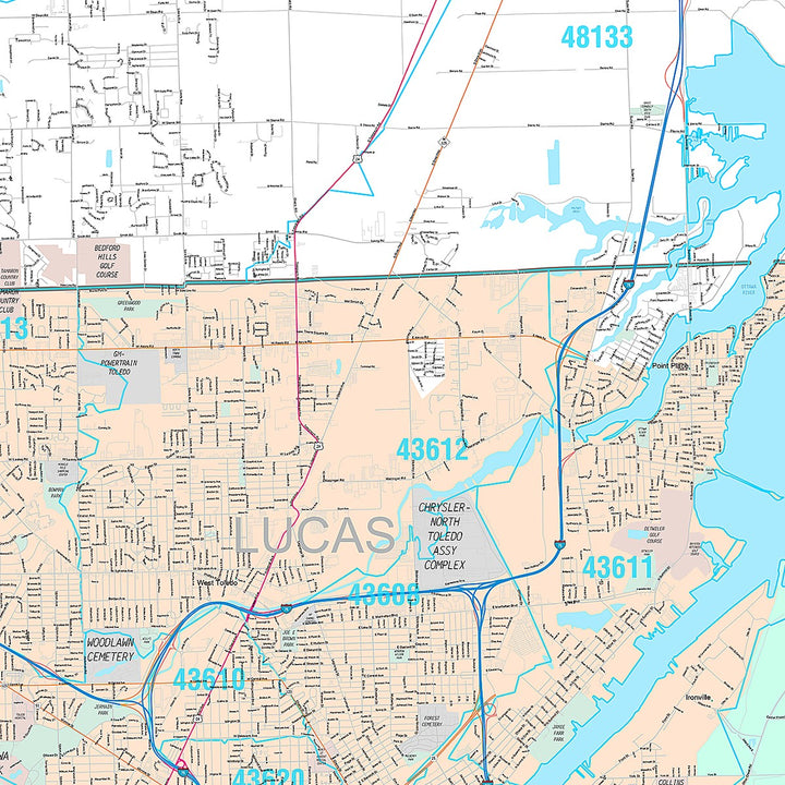 Premium Style Wall Map of Toledo OH