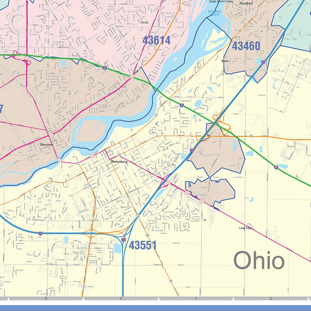 44256 Zip Code Color Cast Zip Code Style Wall Map of Toledo OH – American Map Store