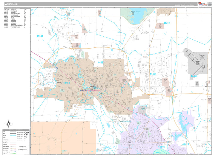 Premium Style Wall Map of Warren, OH