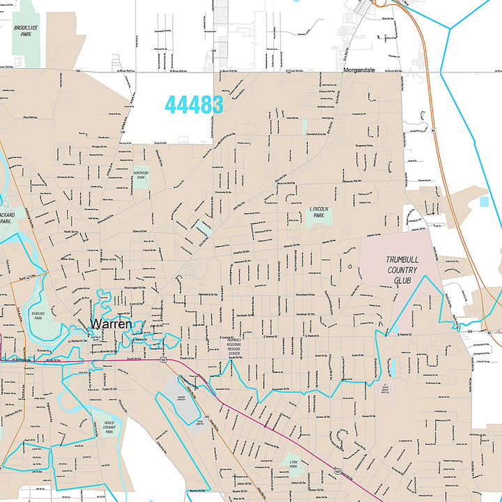 Premium Style Wall Map of Warren, OH
