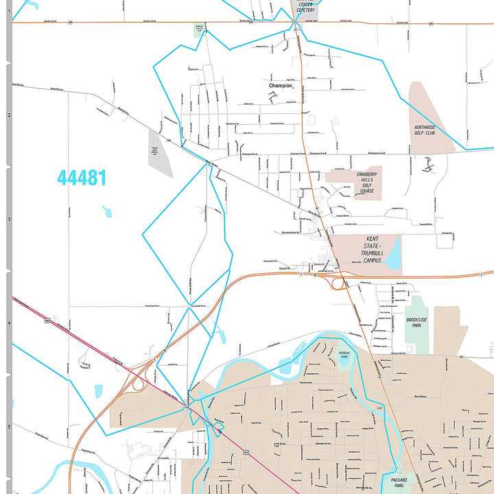 Premium Style Wall Map of Warren, OH