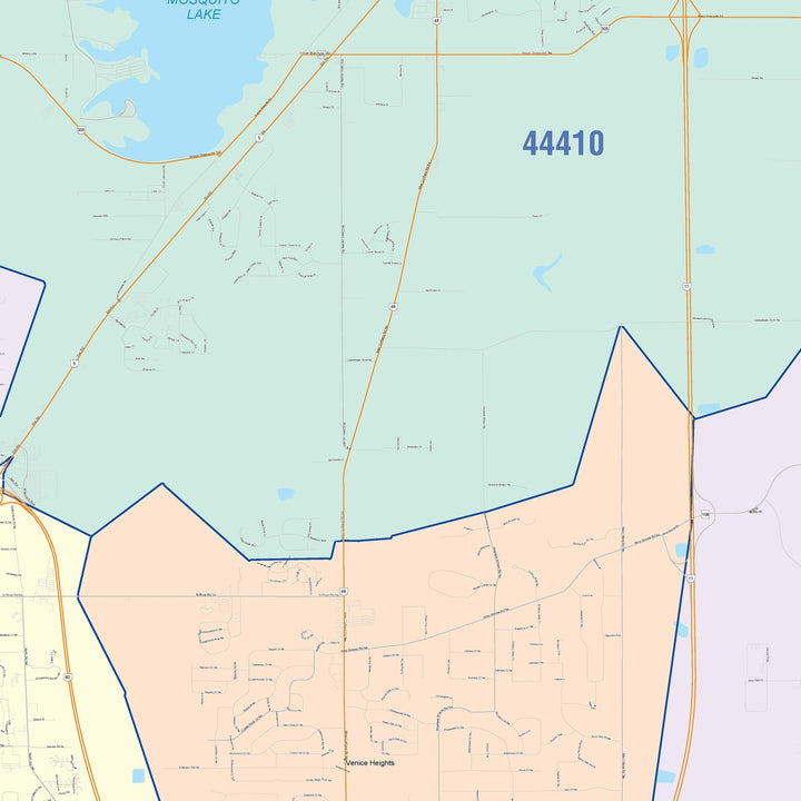 Color Cast Zip Code Style Wall Map of Warren, OH