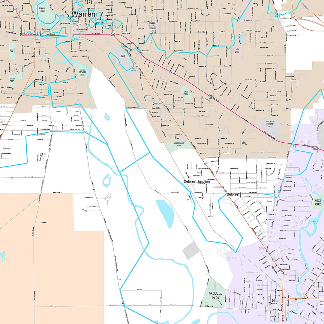Premium Style Wall Map of Warren, OH