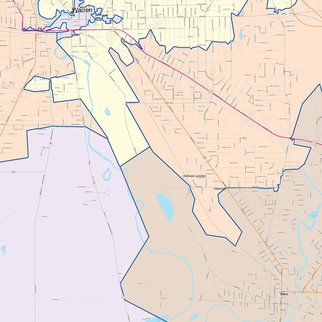 Color Cast Zip Code Style Wall Map of Warren, OH