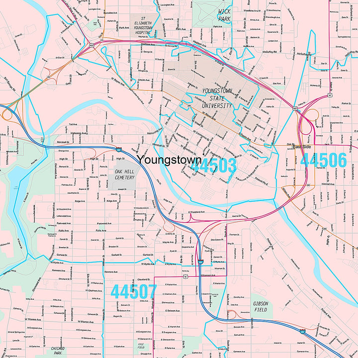 Premium Style Wall Map of Youngstown, OH