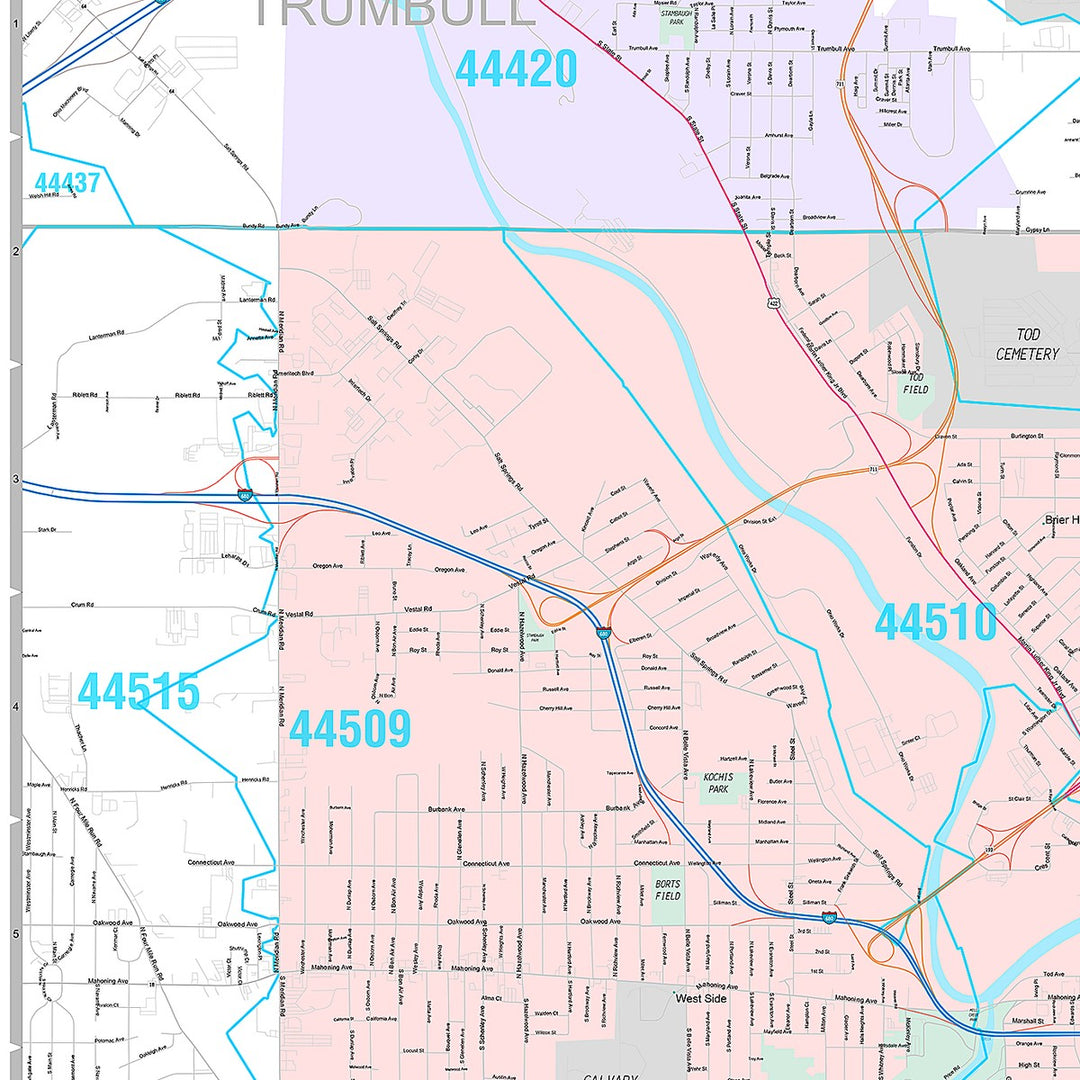 Premium Style Wall Map of Youngstown, OH