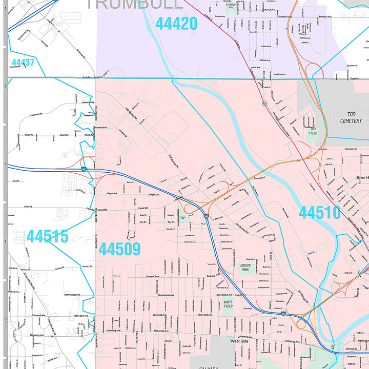Premium Style Wall Map of Youngstown, OH