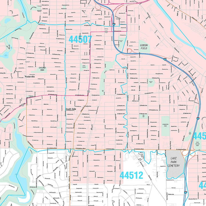 Premium Style Wall Map of Youngstown, OH