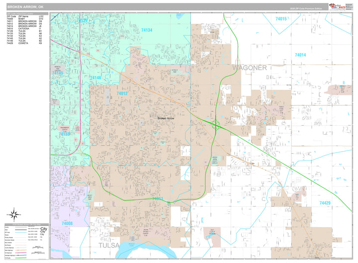 Premium Style Wall Map of Broken Arrow, OK