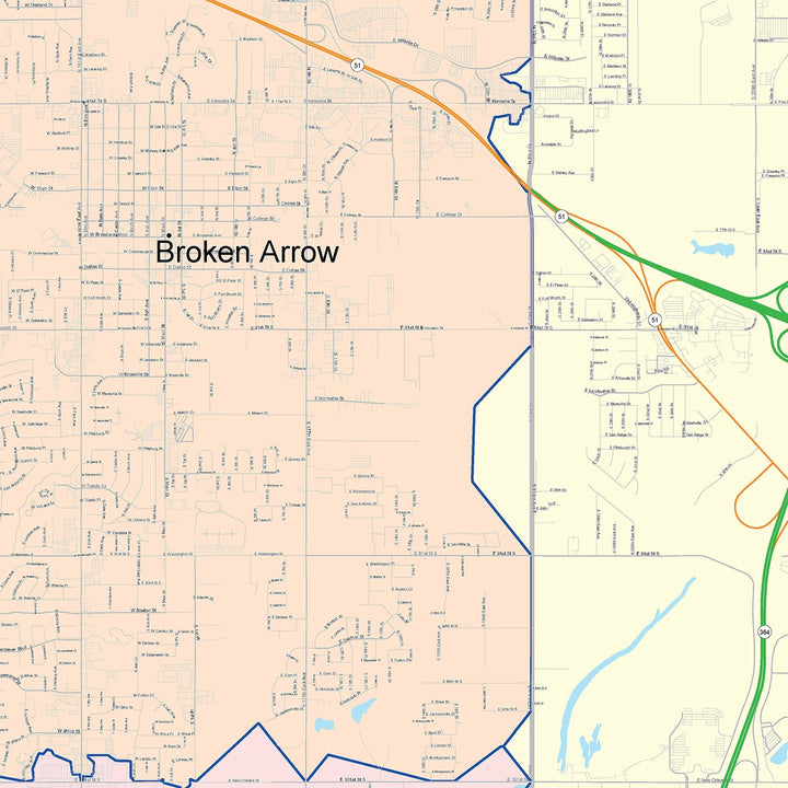 Color Cast Zip Code Style Wall Map of Broken Arrow, OK