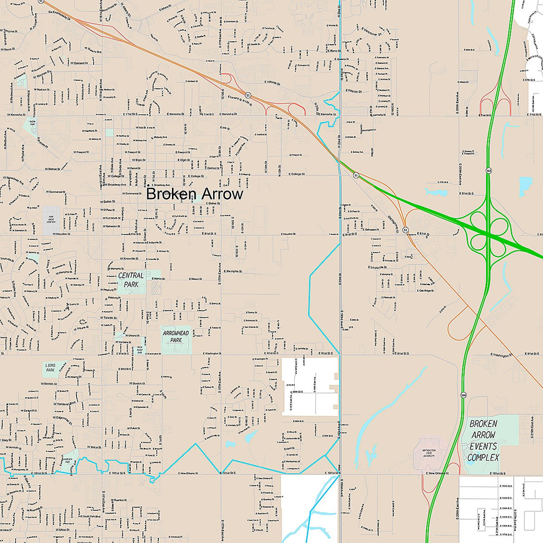 Premium Style Wall Map of Broken Arrow, OK