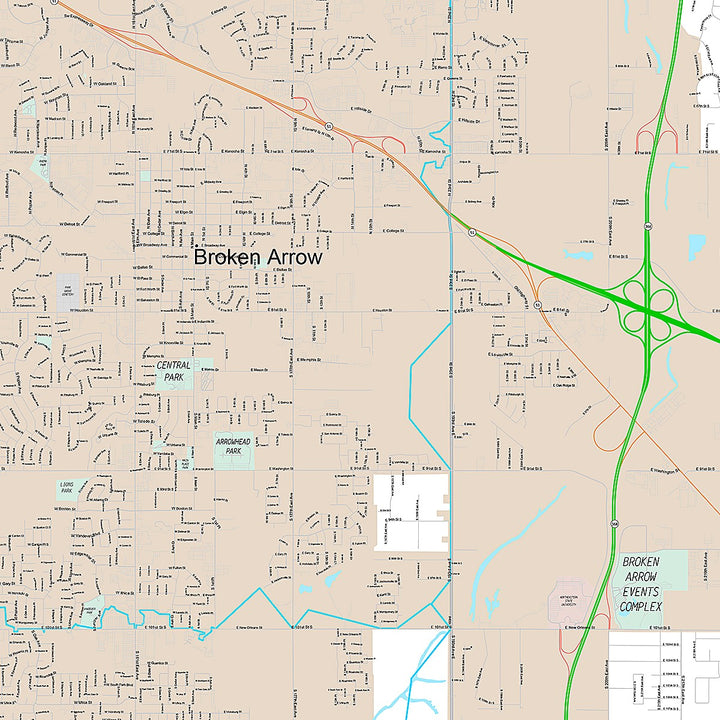 Premium Style Wall Map of Broken Arrow, OK