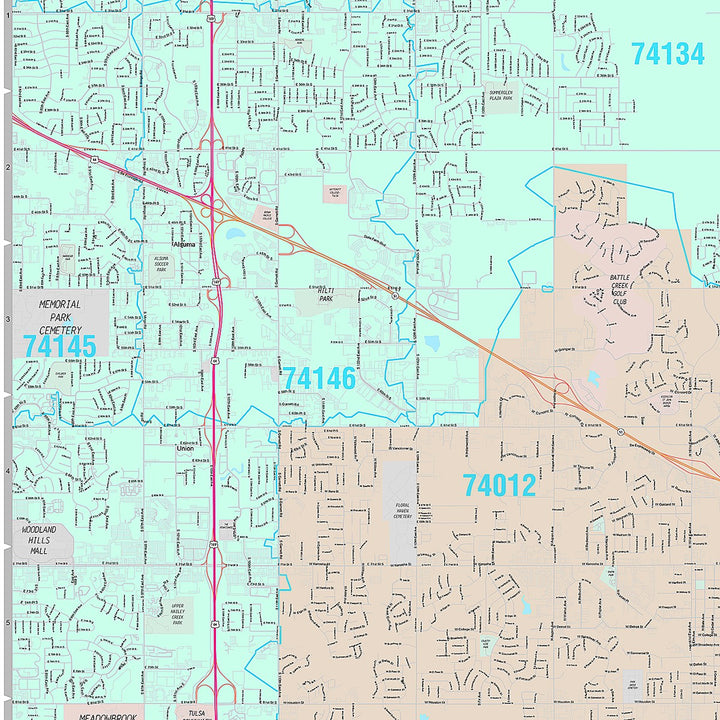 Premium Style Wall Map of Broken Arrow, OK