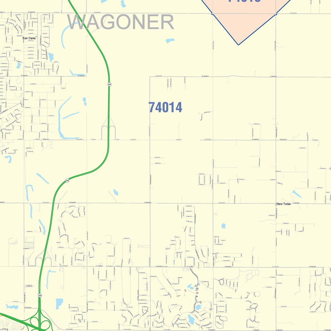 Color Cast Zip Code Style Wall Map of Broken Arrow, OK