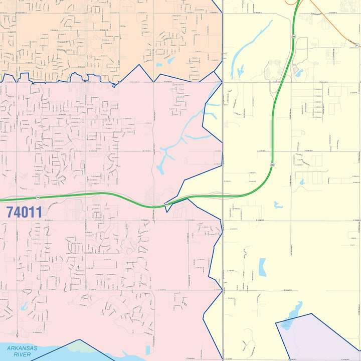 Color Cast Zip Code Style Wall Map of Broken Arrow, OK