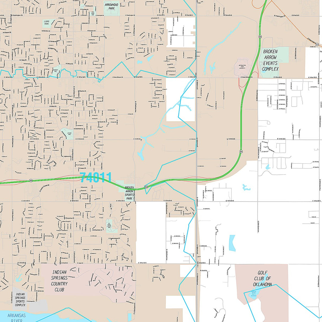 Premium Style Wall Map of Broken Arrow, OK