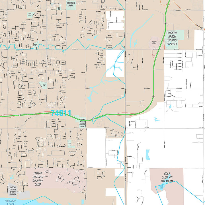 Premium Style Wall Map of Broken Arrow, OK
