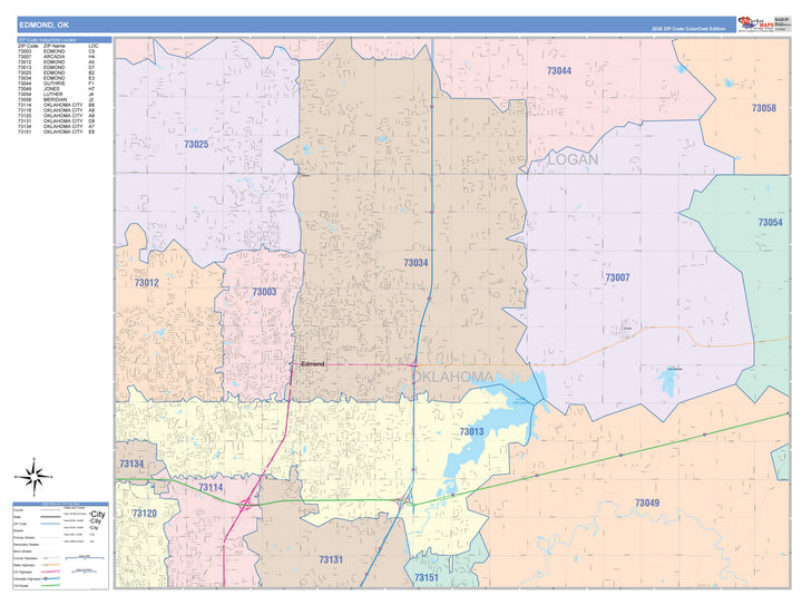 Color Cast Zip Code Style Wall Map of Edmond, OK