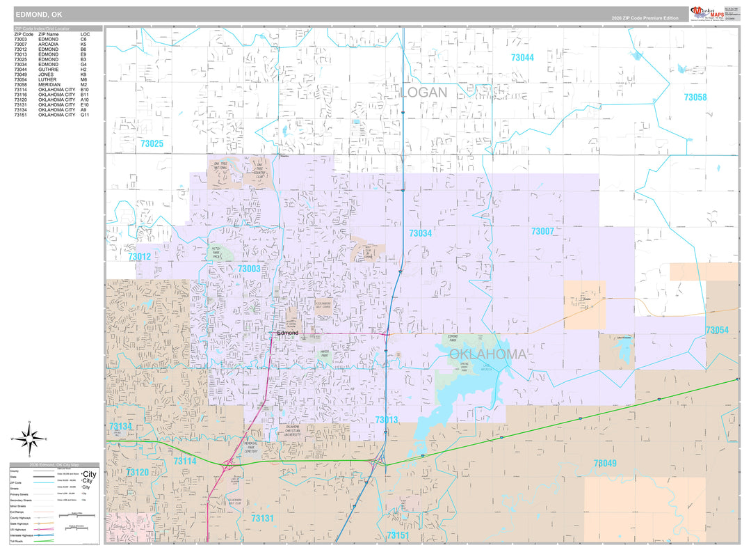 Premium Style Wall Map of Edmond, OK