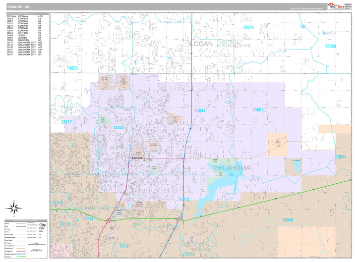 Premium Style Wall Map of Edmond, OK