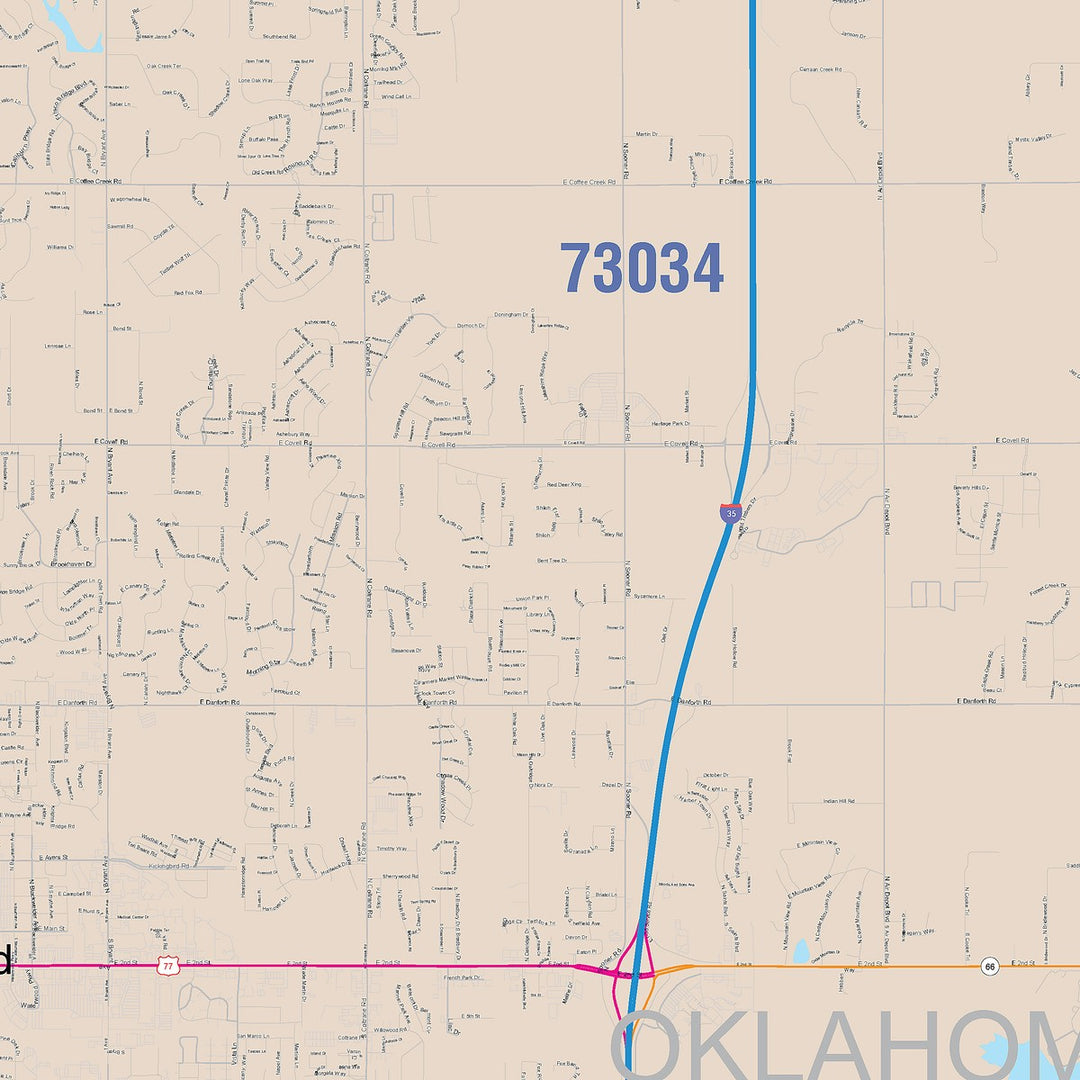 Color Cast Zip Code Style Wall Map of Edmond, OK